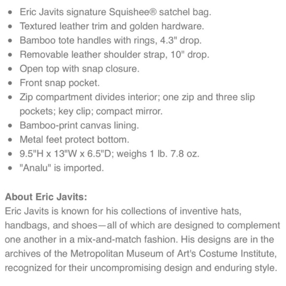 Eric Javits Womens Analu Squishee Tote Bag Beige/Gray - Picture 9 of 9